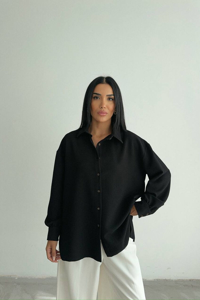 ONE COLOR LONG SLEEVE WOMEN SHIRT BLACK/ E ZEZE - 1
