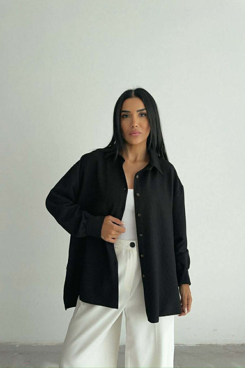 ONE COLOR LONG SLEEVE WOMEN SHIRT BLACK/ E ZEZE - 2