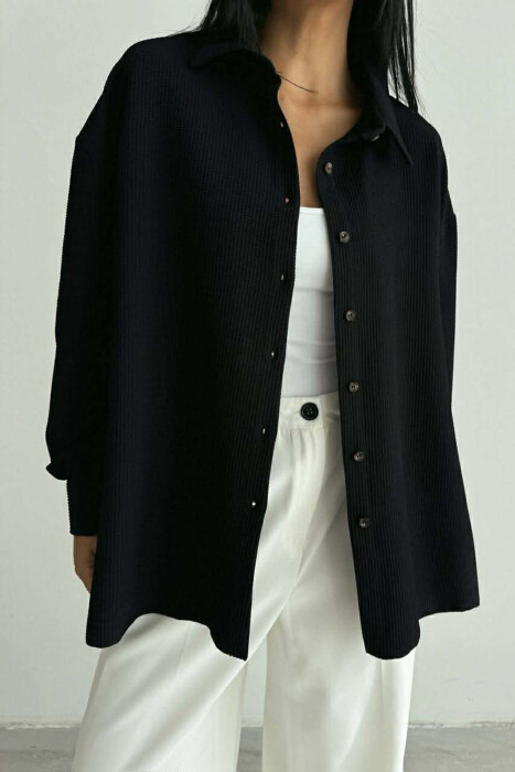 ONE COLOR LONG SLEEVE WOMEN SHIRT BLACK/ E ZEZE - 4