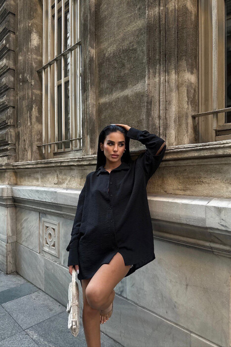 ONE COLOR LONG SLEEVE WOMEN SHIRT BLACK/ E ZEZE - 2