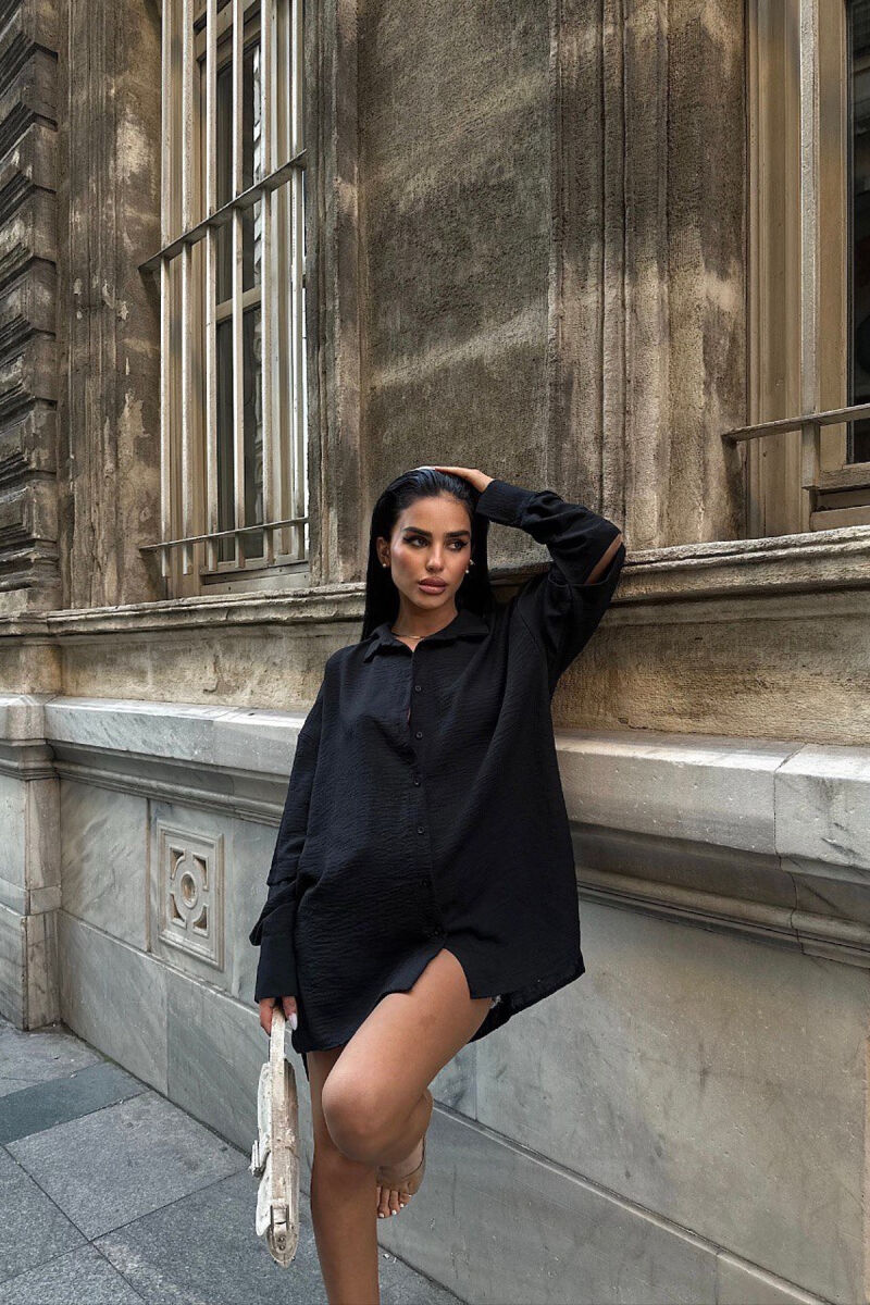 ONE COLOR LONG SLEEVE WOMEN SHIRT BLACK/ E ZEZE - 2