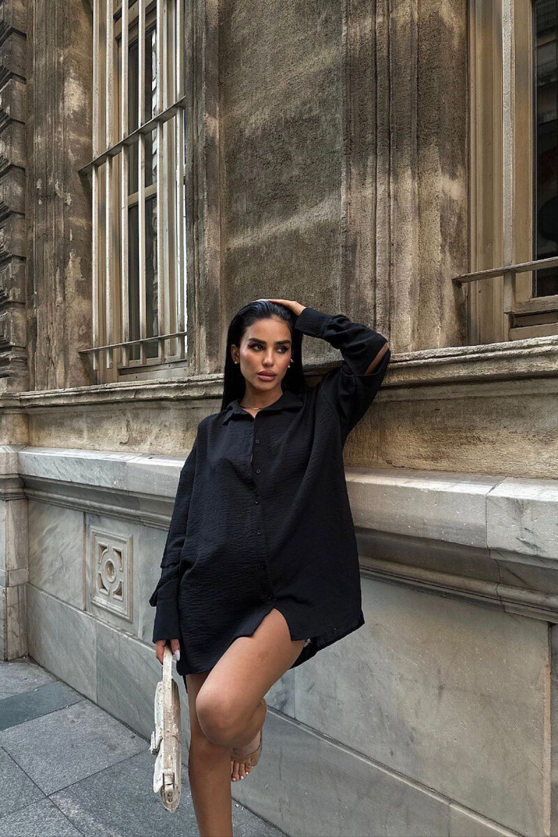 ONE COLOR LONG SLEEVE WOMEN SHIRT BLACK/ E ZEZE - 3