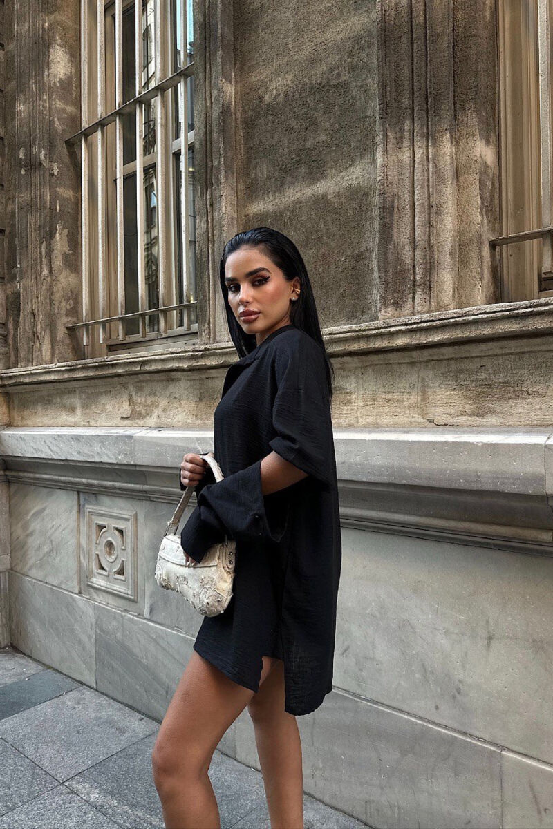 ONE COLOR LONG SLEEVE WOMEN SHIRT BLACK/ E ZEZE - 5