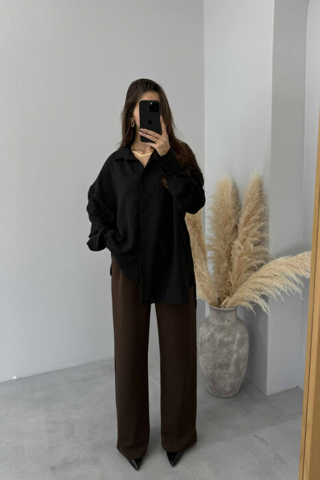 ONE COLOR LONG SLEEVE WOMEN SHIRT BLACK/ E ZEZE - 7