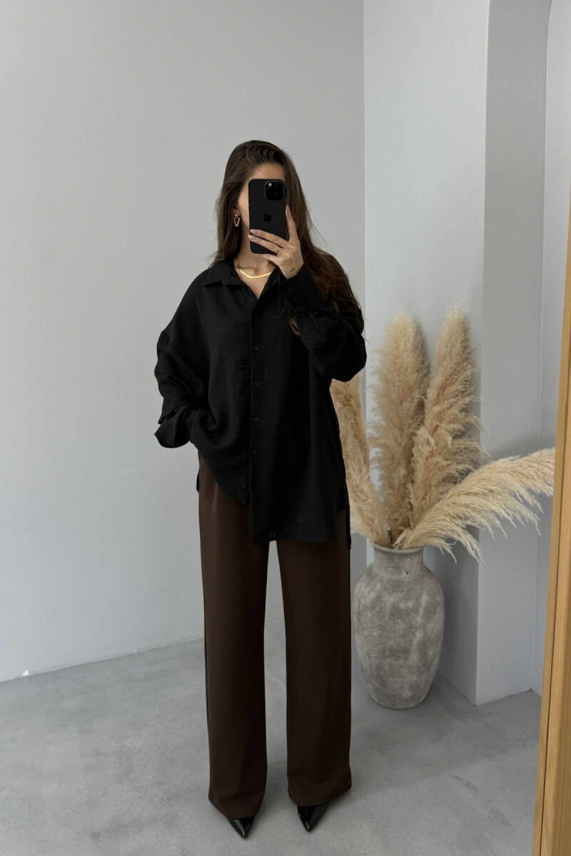 ONE COLOR LONG SLEEVE WOMEN SHIRT BLACK/ E ZEZE - 7