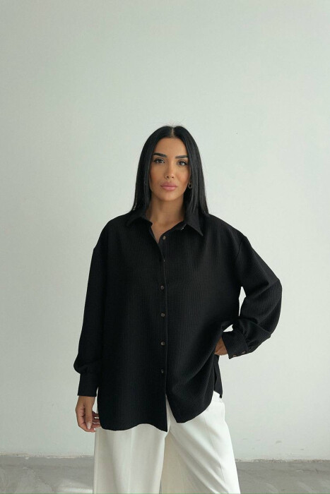 ONE COLOR LONG SLEEVE WOMEN SHIRT BLACK/ E ZEZE - KLAUDIO FASHION