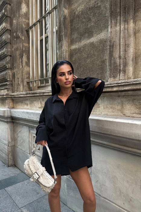 ONE COLOR LONG SLEEVE WOMEN SHIRT BLACK/ E ZEZE 