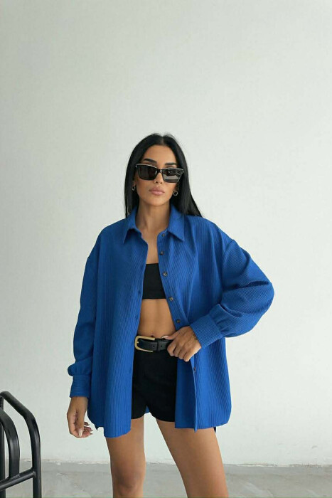 ONE COLOR LONG SLEEVE WOMEN SHIRT BLUE/BLU - KLAUDIO FASHION