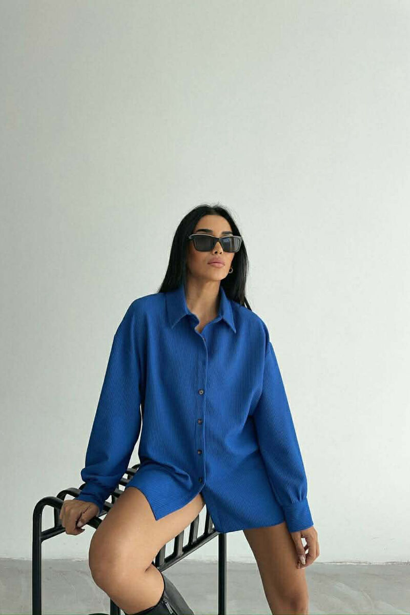 ONE COLOR LONG SLEEVE WOMEN SHIRT BLUE/BLU - 3
