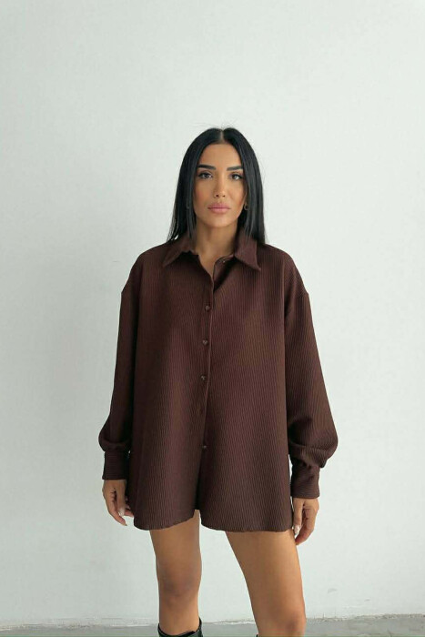 ONE COLOR LONG SLEEVE WOMEN SHIRT BROWN/KAFE - 2