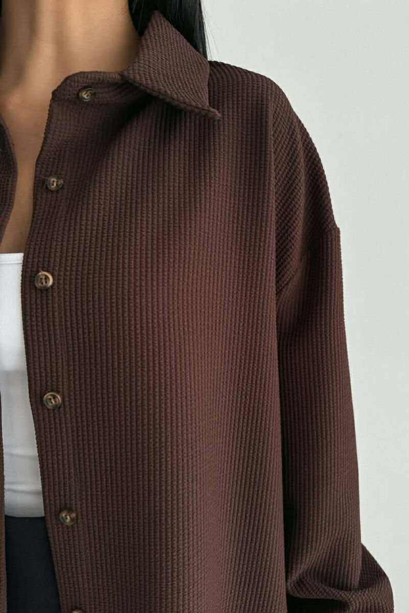 ONE COLOR LONG SLEEVE WOMEN SHIRT BROWN/KAFE - 3