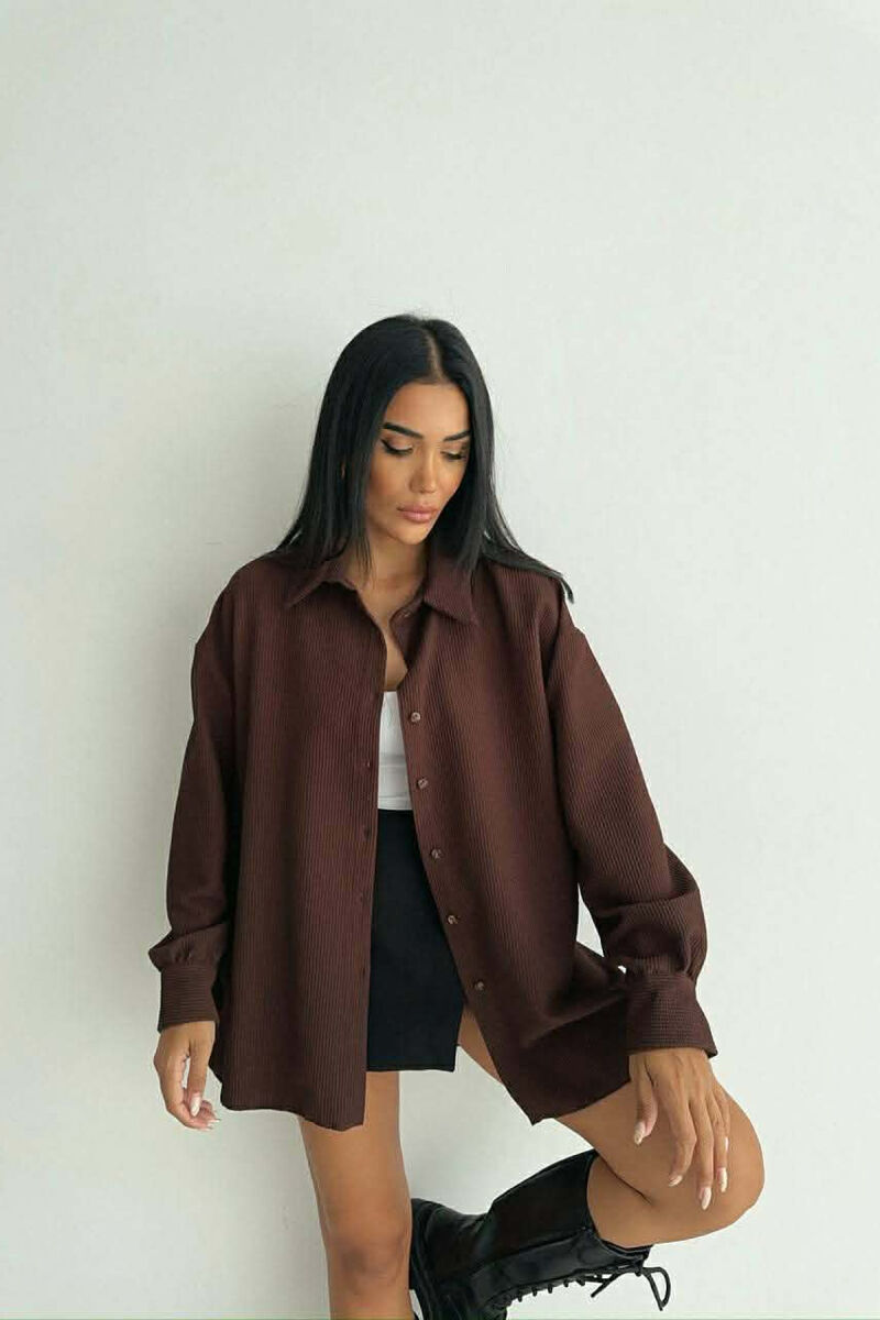 ONE COLOR LONG SLEEVE WOMEN SHIRT BROWN/KAFE - 4