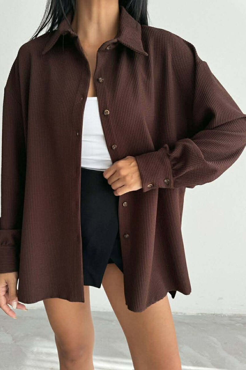 ONE COLOR LONG SLEEVE WOMEN SHIRT BROWN/KAFE - 2