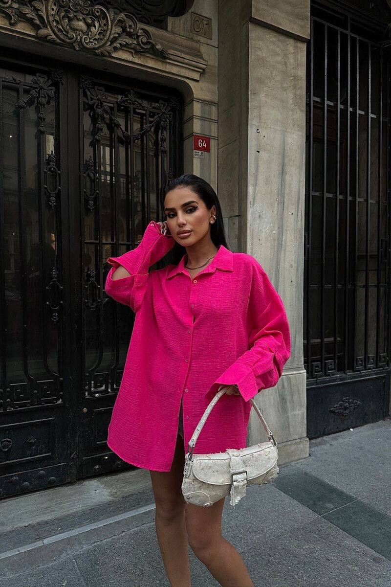 ONE COLOR LONG SLEEVE WOMEN SHIRT FUCHSIA/CIKLAMI - 1