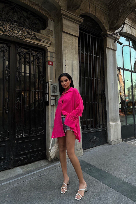 ONE COLOR LONG SLEEVE WOMEN SHIRT FUCHSIA/CIKLAMI - 2