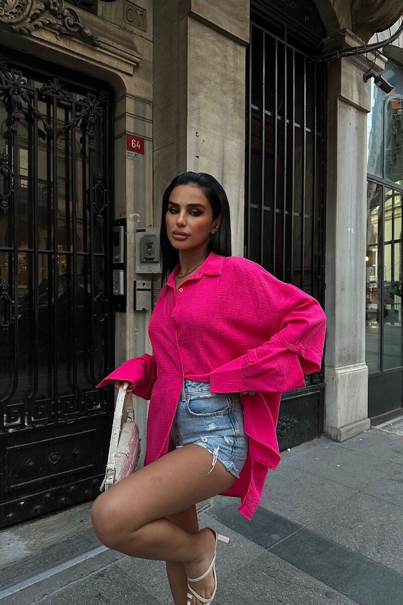 ONE COLOR LONG SLEEVE WOMEN SHIRT FUCHSIA/CIKLAMI - 3