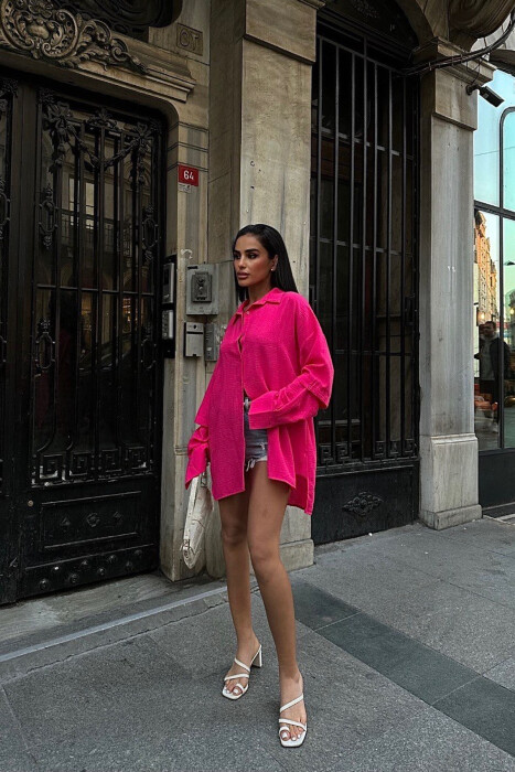 ONE COLOR LONG SLEEVE WOMEN SHIRT FUCHSIA/CIKLAMI - 5