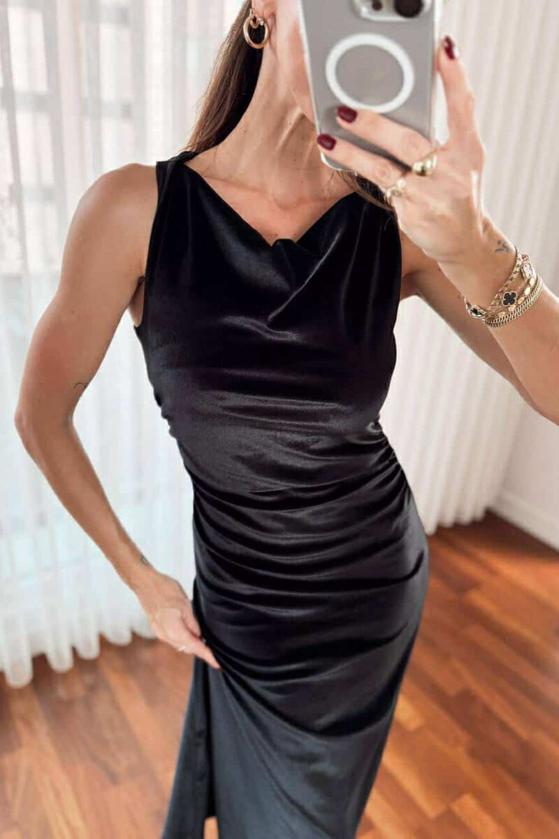 ONE COLOR LONG SLEEVELESS WOMEN DRESS BLACK/ E ZEZE - 2