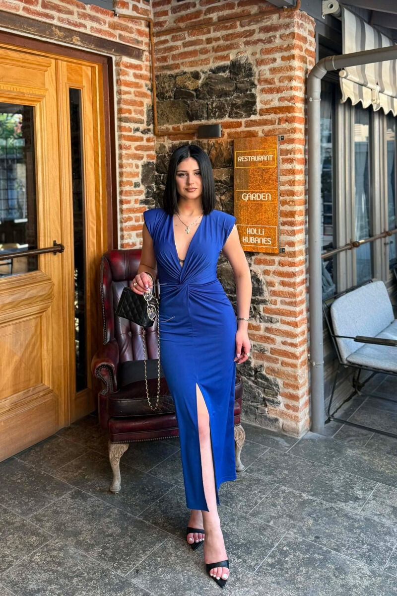 ONE COLOR LONG SLEEVELESS WOMEN DRESS BLUE/BLU - 6