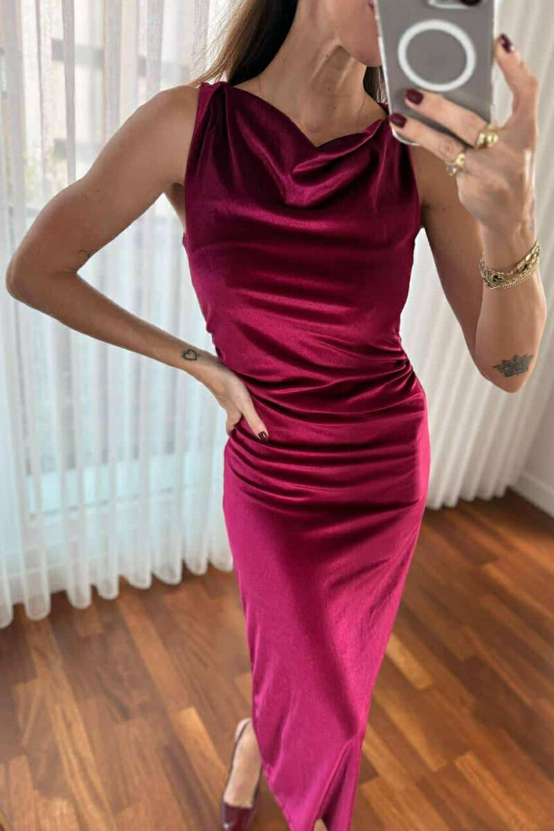 ONE COLOR LONG SLEEVELESS WOMEN DRESS BURGUNDY/VISHNJE - 2