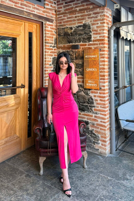 ONE COLOR LONG SLEEVELESS WOMEN DRESS FUCHSIA/CIKLAMI - 2