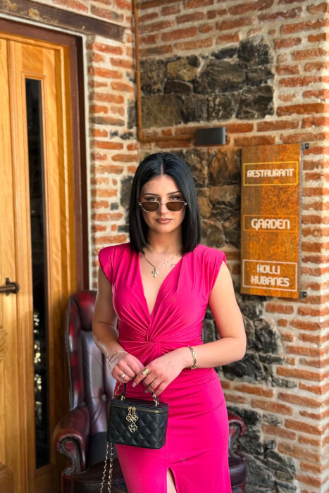 ONE COLOR LONG SLEEVELESS WOMEN DRESS FUCHSIA/CIKLAMI - 4