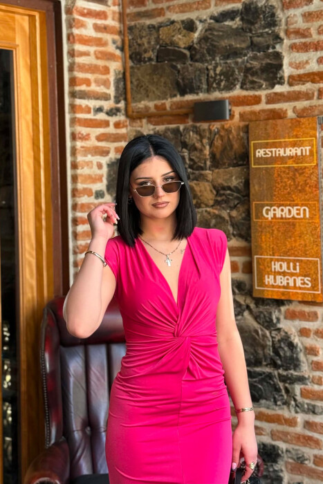 ONE COLOR LONG SLEEVELESS WOMEN DRESS FUCHSIA/CIKLAMI - 5