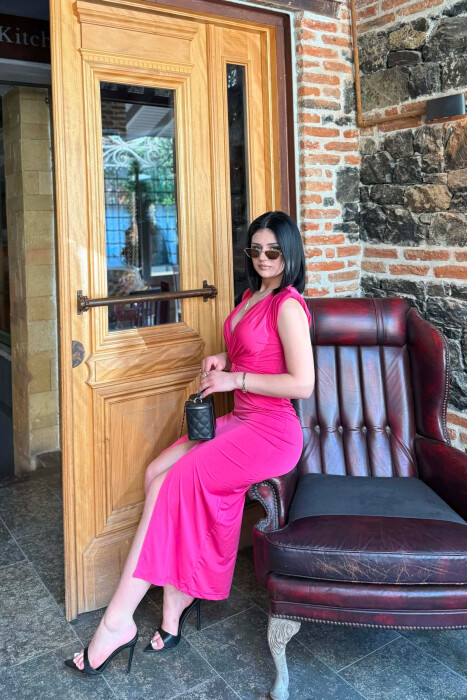 ONE COLOR LONG SLEEVELESS WOMEN DRESS FUCHSIA/CIKLAMI - 7