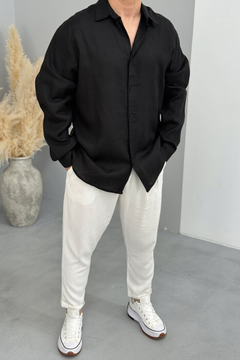 ONE COLOR LONG SLEEVES MEN SHIRT BLACK/ E ZEZE - 1