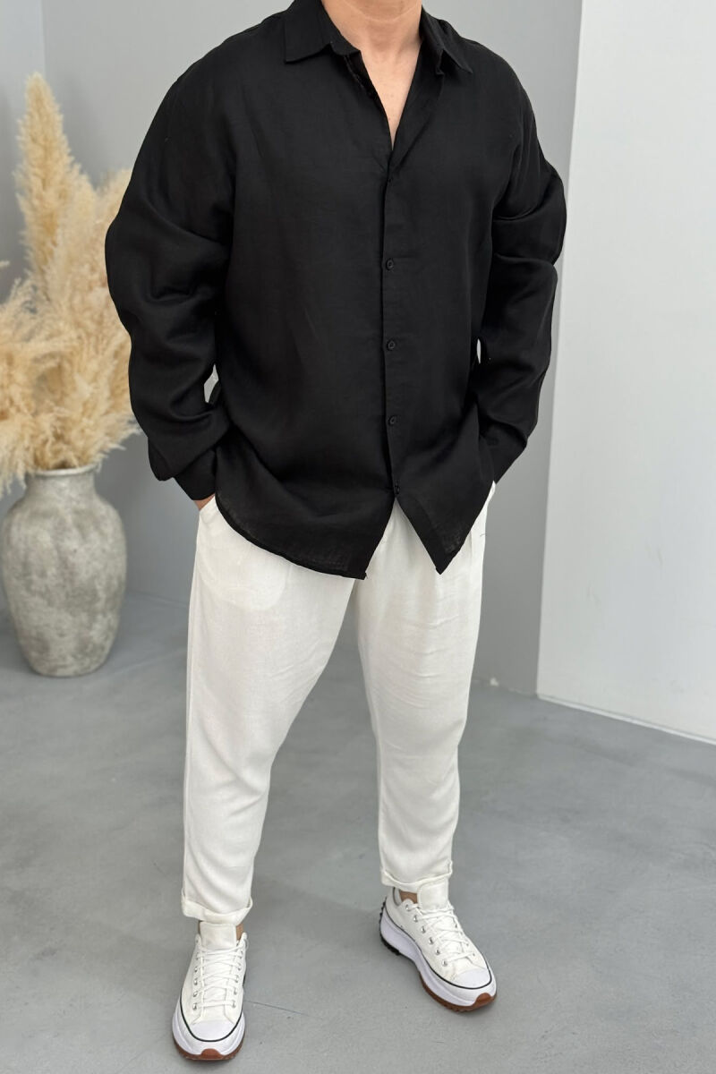 ONE COLOR LONG SLEEVES MEN SHIRT BLACK/ E ZEZE - 1