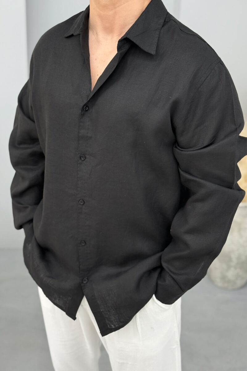 ONE COLOR LONG SLEEVES MEN SHIRT BLACK/ E ZEZE - 2