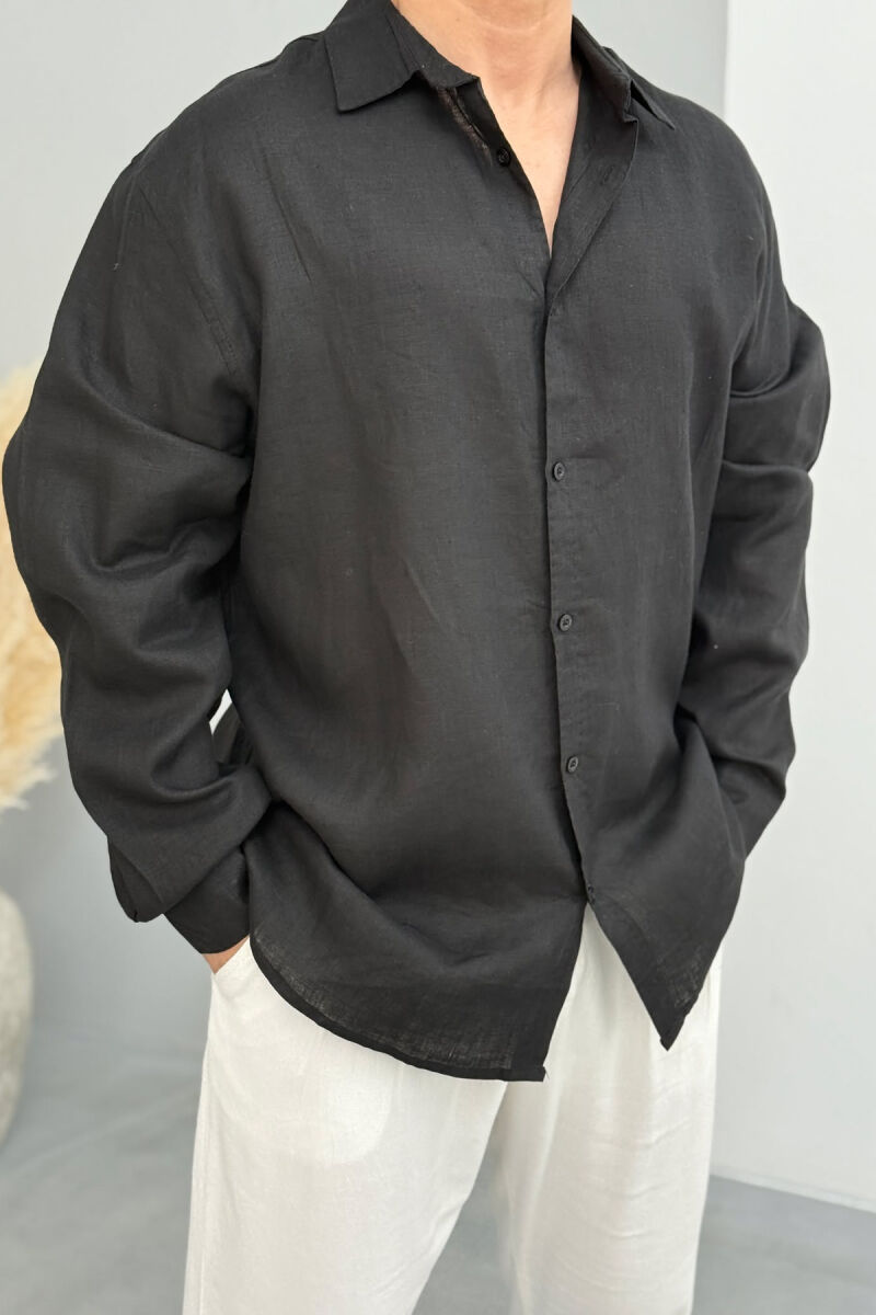 ONE COLOR LONG SLEEVES MEN SHIRT BLACK/ E ZEZE - 3