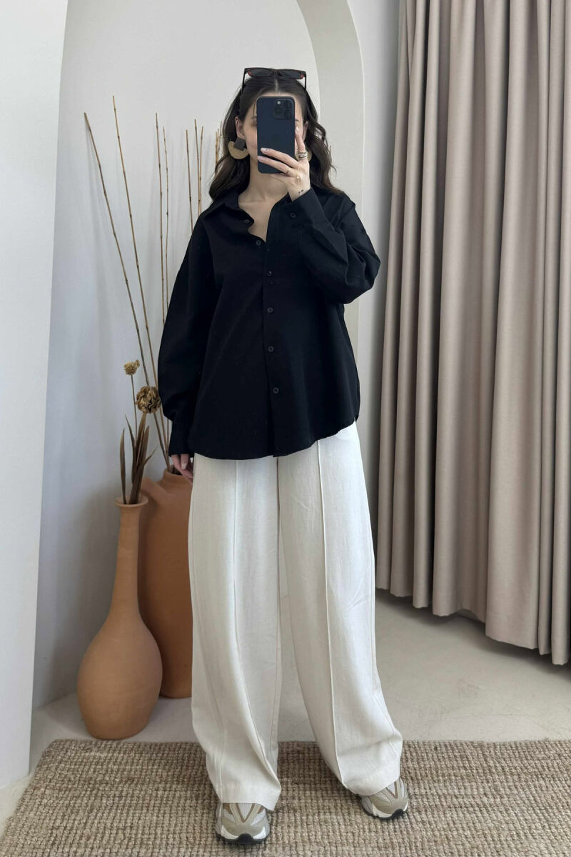 ONE COLOR LONG SLEEVES WOMEN SHIRT BLACK/ E ZEZE - 1