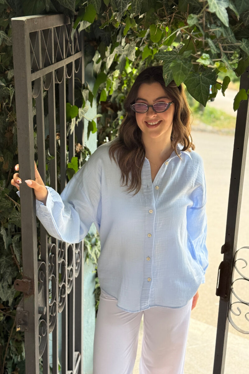 ONE COLOR LONG SLEEVES WOMEN SHIRT LIGHTBLUE/BZ - 1