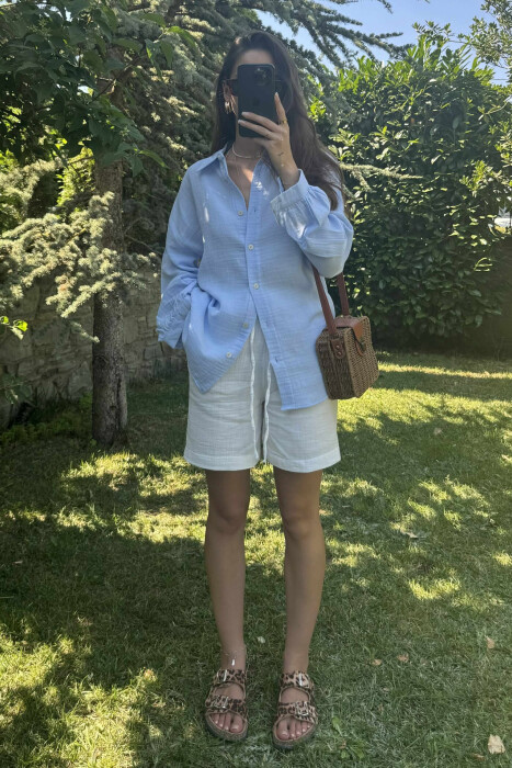 ONE COLOR LONG SLEEVES WOMEN SHIRT LIGHTBLUE/BZ - 2