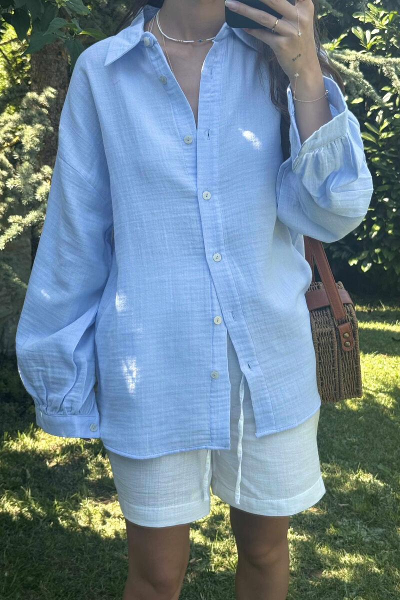 ONE COLOR LONG SLEEVES WOMEN SHIRT LIGHTBLUE/BZ - 3