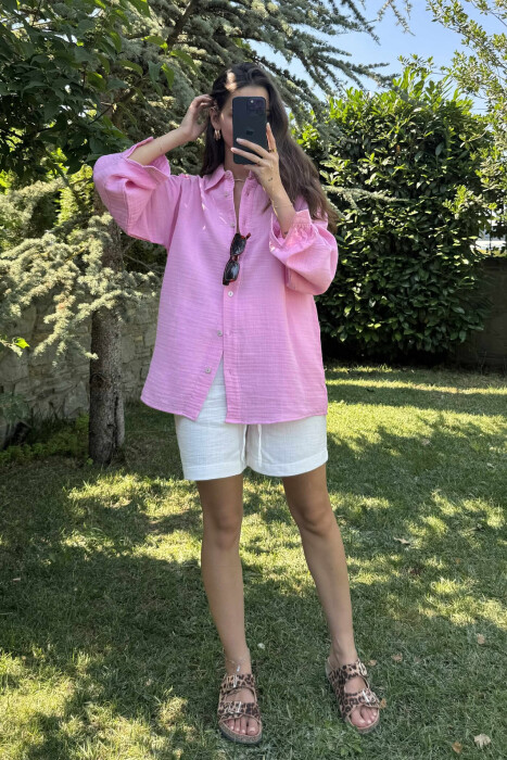 KËMISHE NJË NGJYRËSHE E THJESHTË PËR FEMRA NË NGJYRËN ROZË - KLAUDIO FASHION