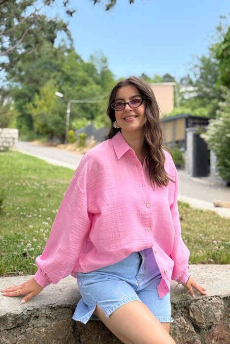 ONE COLOR LONG SLEEVES WOMEN SHIRT PINK/ROZE 