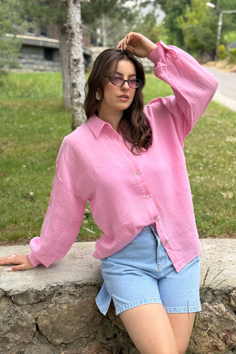 ONE COLOR LONG SLEEVES WOMEN SHIRT PINK/ROZE - 2