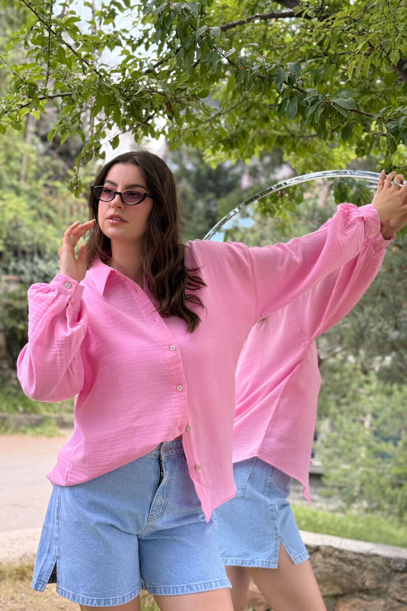 ONE COLOR LONG SLEEVES WOMEN SHIRT PINK/ROZE - 4