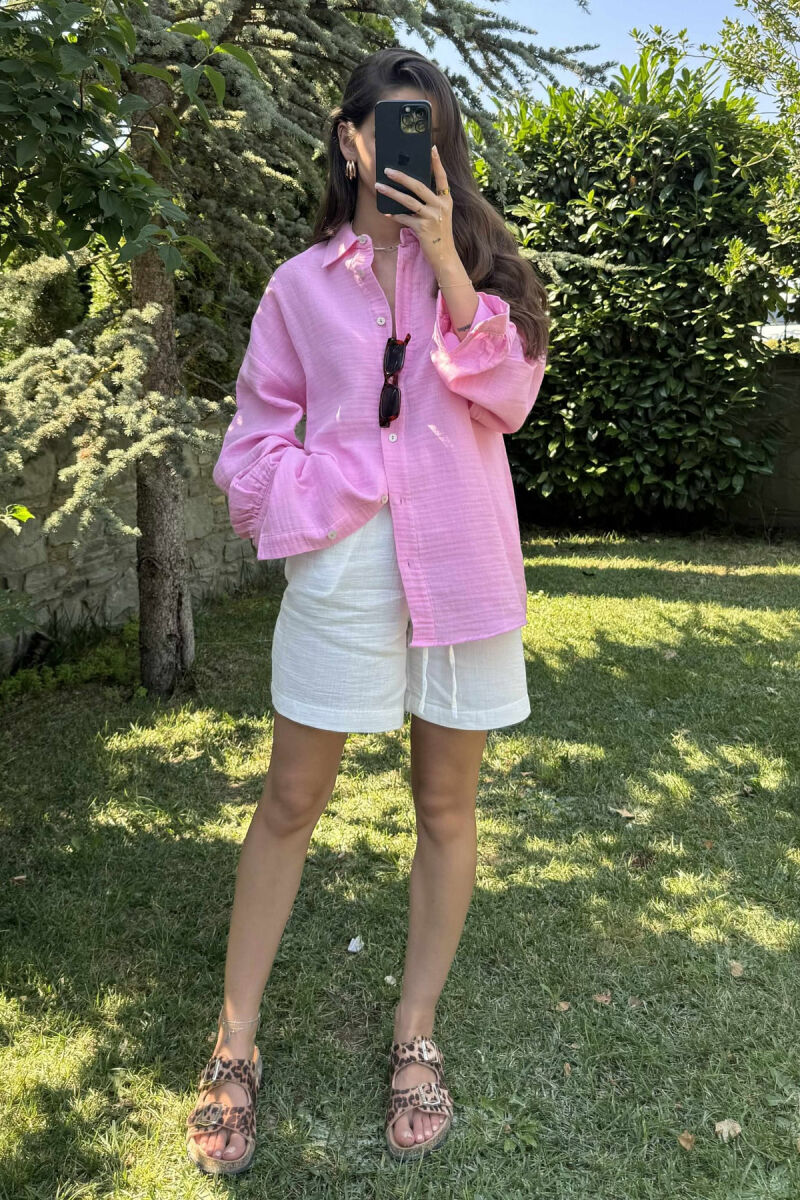 ONE COLOR LONG SLEEVES WOMEN SHIRT PINK/ROZE - 2