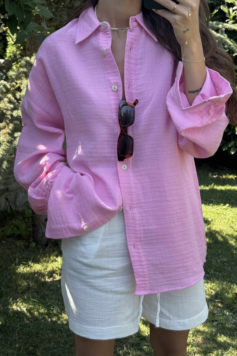 ONE COLOR LONG SLEEVES WOMEN SHIRT PINK/ROZE - 3