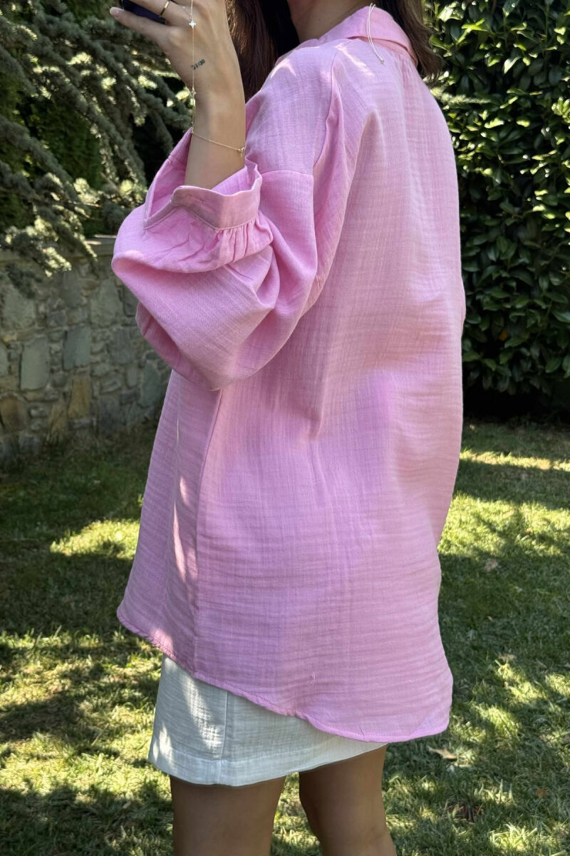 ONE COLOR LONG SLEEVES WOMEN SHIRT PINK/ROZE - 4