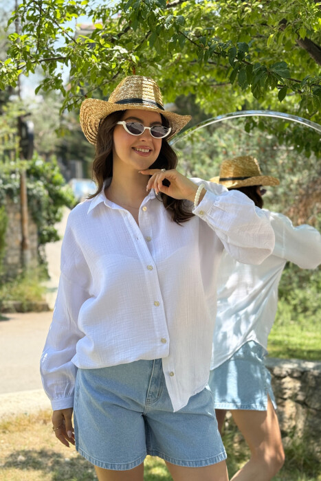 ONE COLOR LONG SLEEVES WOMEN SHIRT WHITE-E BARDHE 
