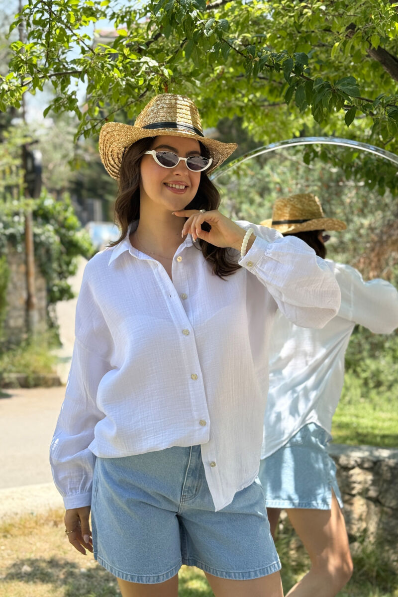 ONE COLOR LONG SLEEVES WOMEN SHIRT WHITE-E BARDHE - 1