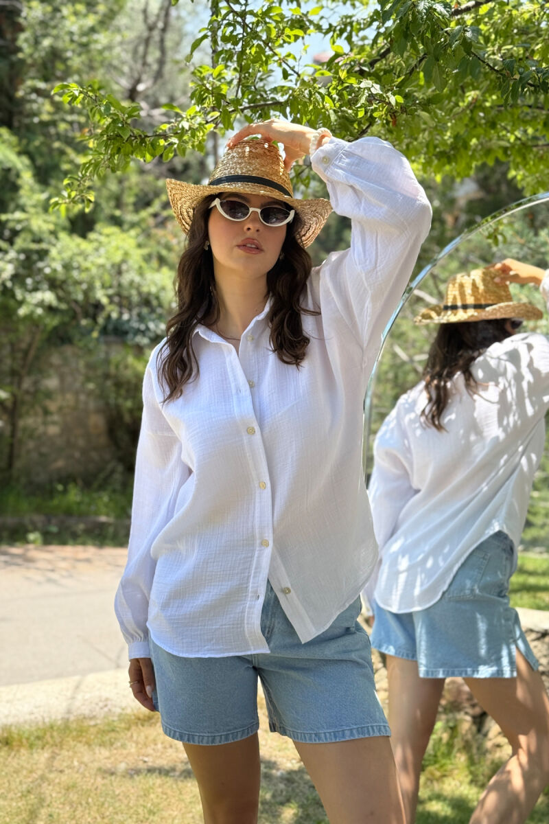 ONE COLOR LONG SLEEVES WOMEN SHIRT WHITE-E BARDHE - 2