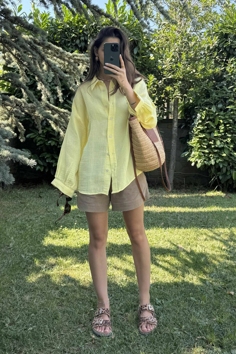 ONE COLOR LONG SLEEVES WOMEN SHIRT YELLOW/E VERDHE - 1