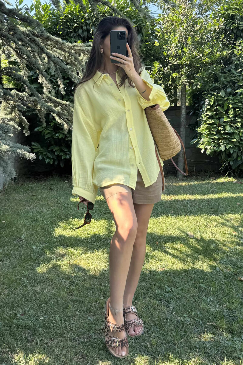 ONE COLOR LONG SLEEVES WOMEN SHIRT YELLOW/E VERDHE - 2