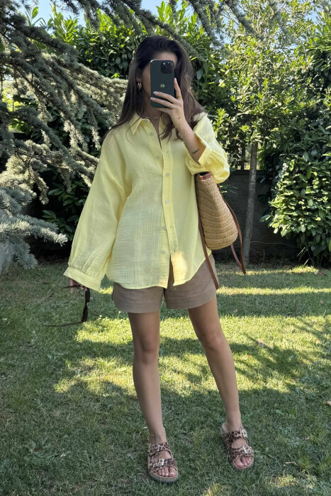 ONE COLOR LONG SLEEVES WOMEN SHIRT YELLOW/E VERDHE - 3