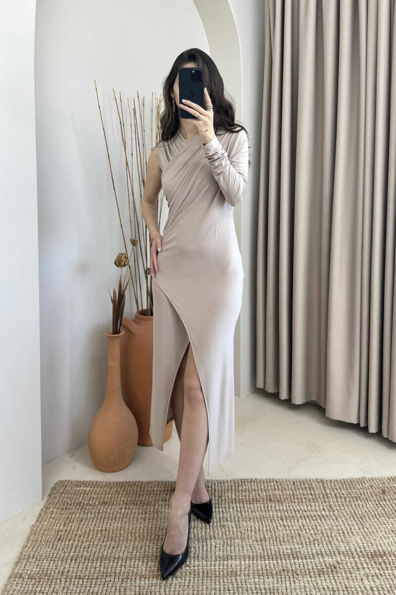 ONE COLOR LONG WOMEN DRESS BEIGE/BEZHE - 1